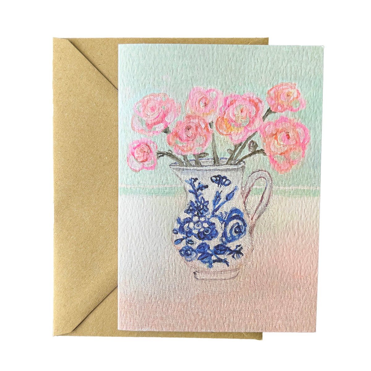 Roses in Blue flower jug art greeting card  by Zoe Attwood 
