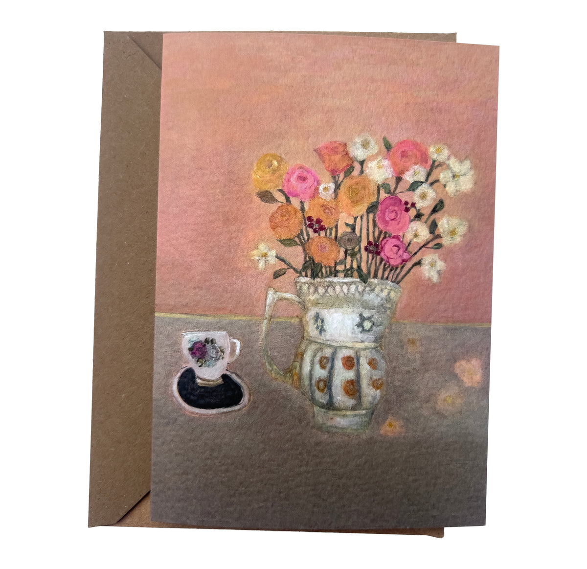 Autumn Bouquet in Charleston house jug and with  a Queen Anne Teacup and Saucer