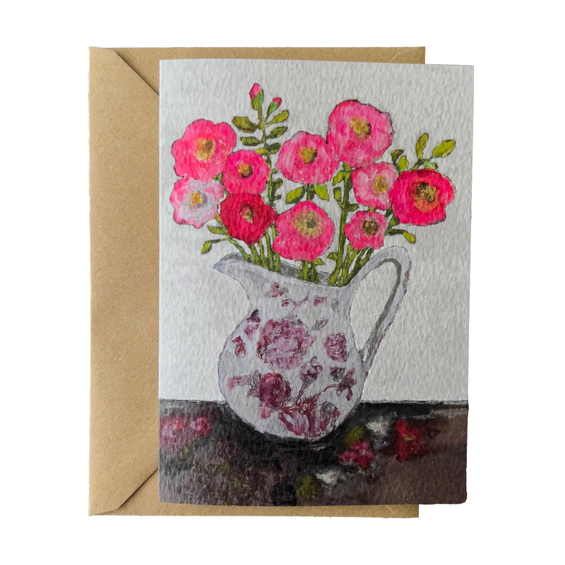 Camellia in Royal Crownford Jug Art Card - Zoe Attwood