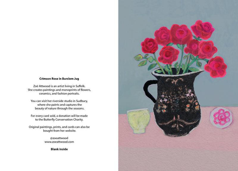 Crimson Rose in Burslem Jug Art Greeting Card by Zoe Attwood