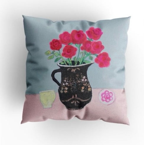 Rose art velvet feather cushion 