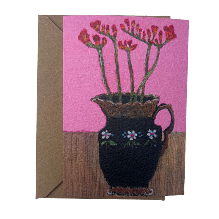 Freesias in Jackfield floral jug by Zoe Attwood.