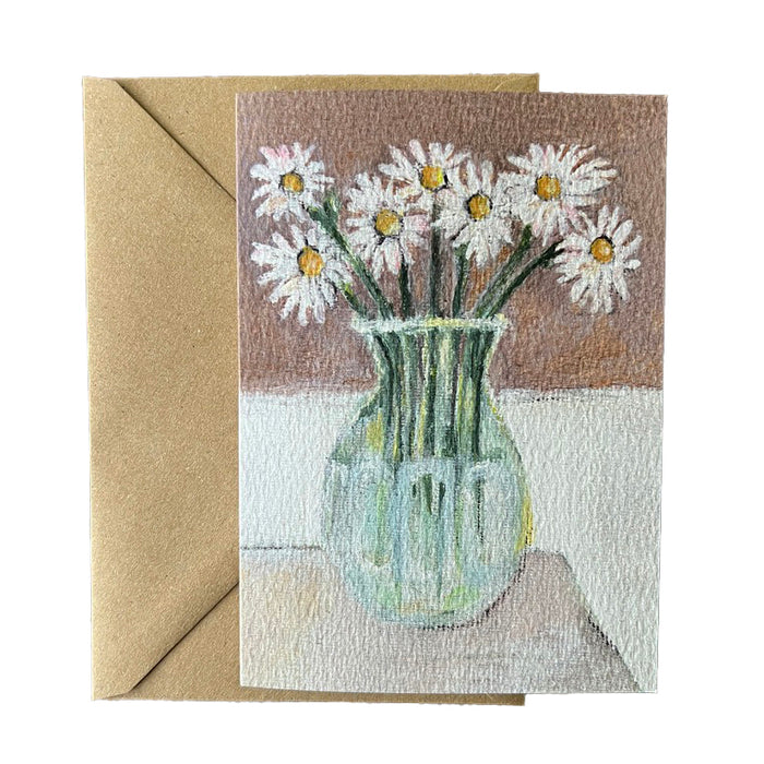 Daisies in Vintage Green Glass Vase Art Card - Zoe Attwood