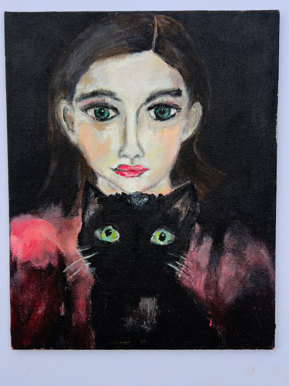Scorpio Zodiac Girl and Black Cat - Original Acrylic Painting