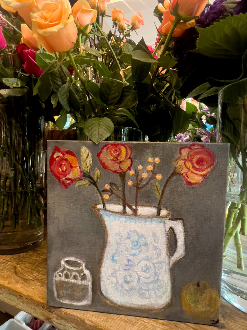 Autumn Rose painting surrounded by Lavender Green Florist flowers.