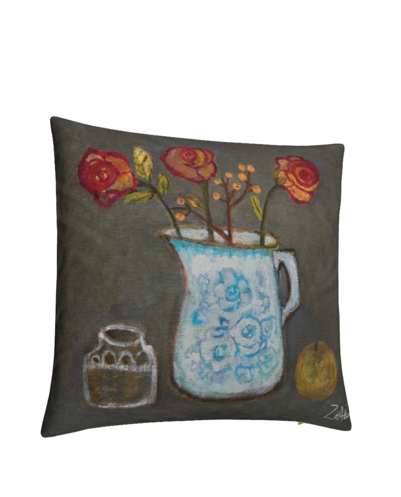 Lady of Shalott Rose in Burleigh jug art cushion