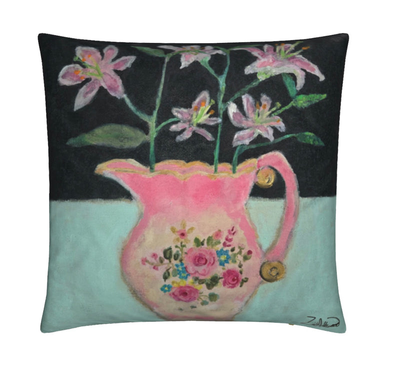 Lilies in Stafordshire Jug Art cushion