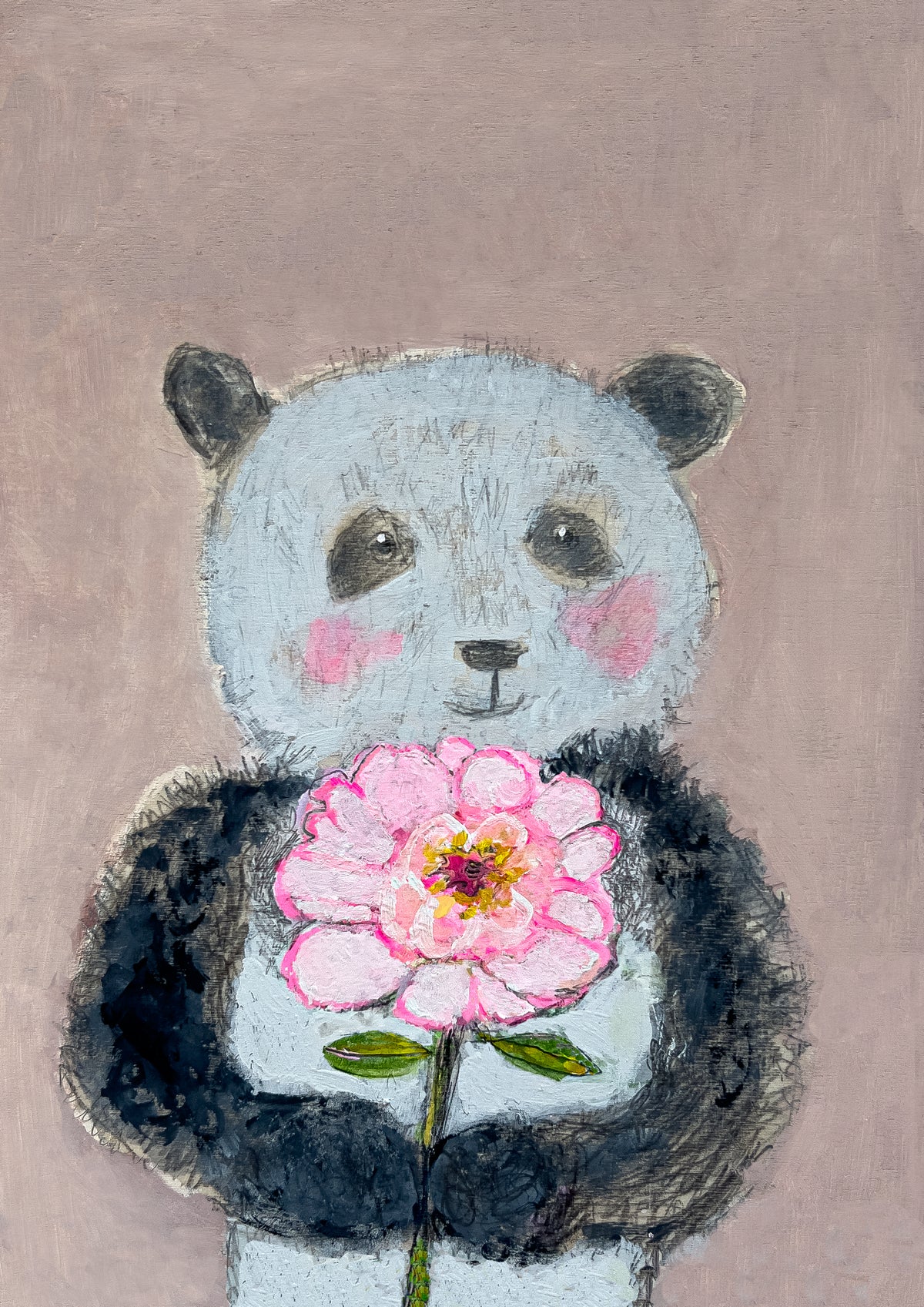 Panda and Peony flowers Animals and flowers nursery baby room art by ZOE ATTWOOD 