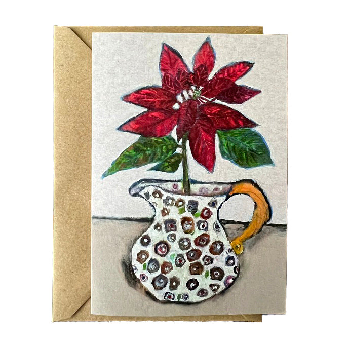 Poinsettia  Christmas Art Geetings Card by Zoe Attwood