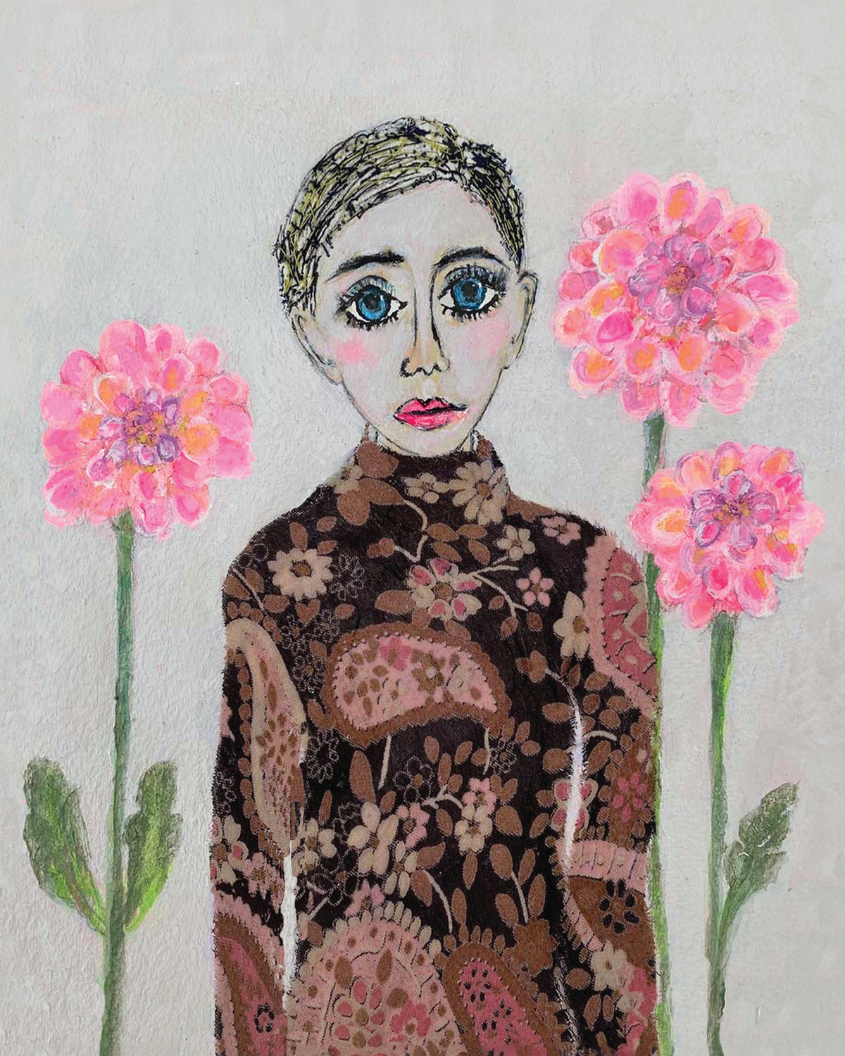 Twiggy Vintage fashion illustration painting by Zoe Attwood 