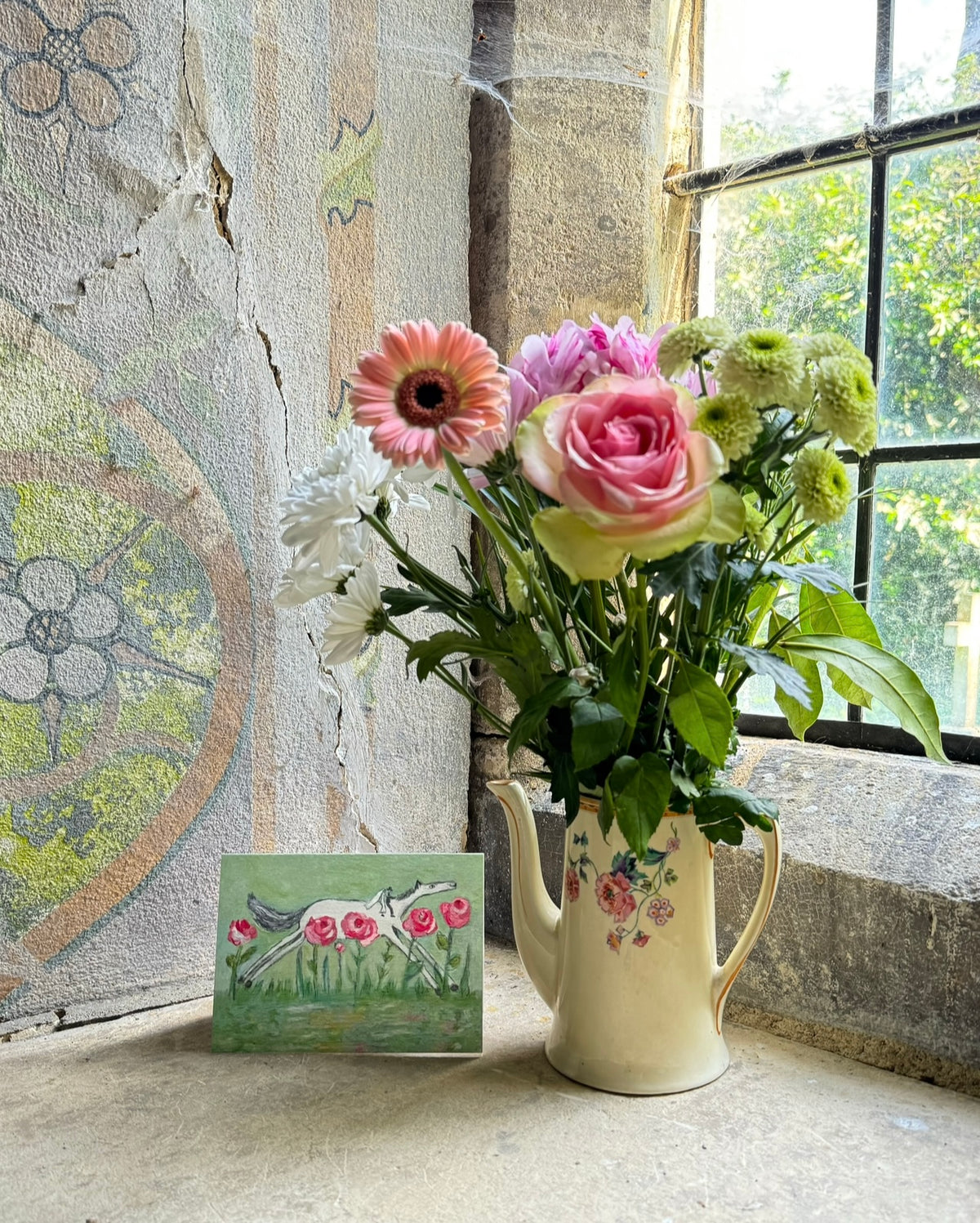 Wedding couple on horseback from wedding artist greetings card 