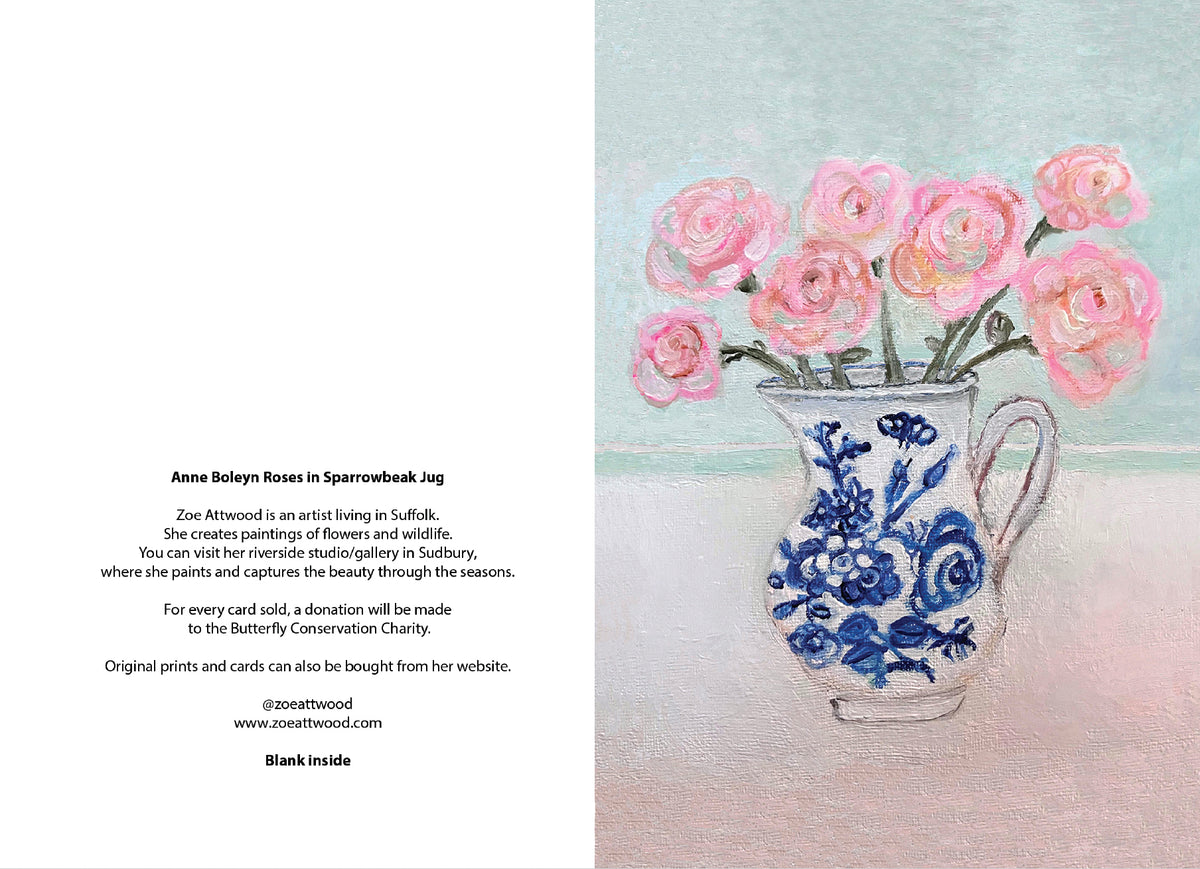 Anne Boleyn Rose in Sparrowbeak Worcester Jug Art Card - Zoe Attwood