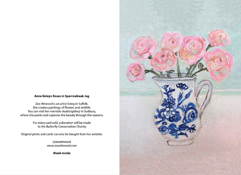 Anne Boleyn Rose in Sparrowbeak Worcester Jug Art Card - Zoe Attwood