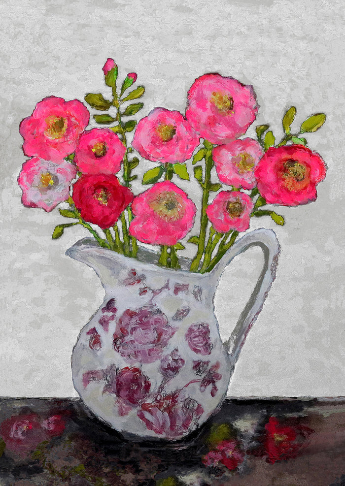 Camellia in Royal Crownford Jug Art Card - Zoe Attwood