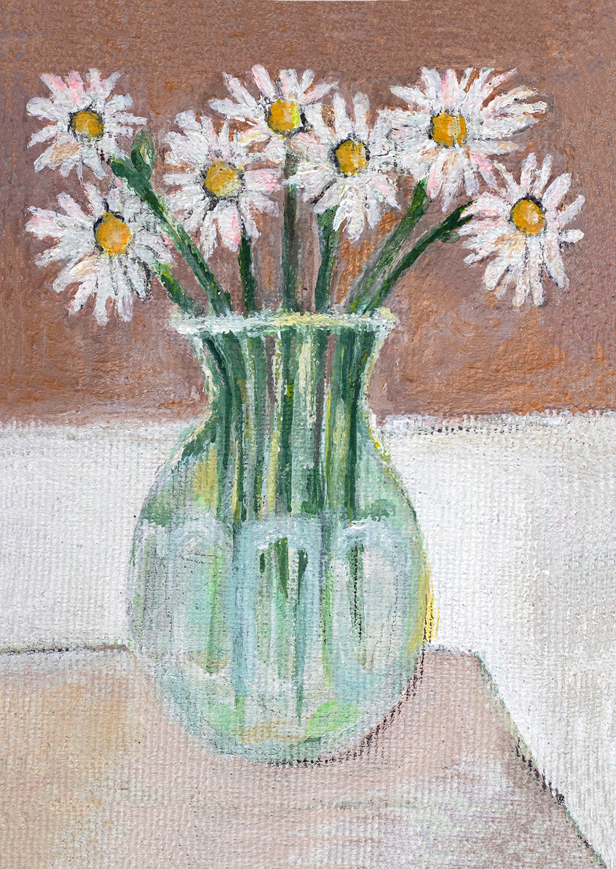 Daisies in Vintage Green Glass Vase Art Card - Zoe Attwood