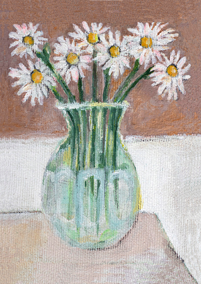 Daisies in Vintage Green Glass Vase Art Card - Zoe Attwood