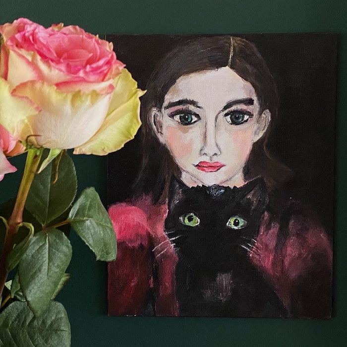 Girl-and-cat-painting by Zoe Attwood 
