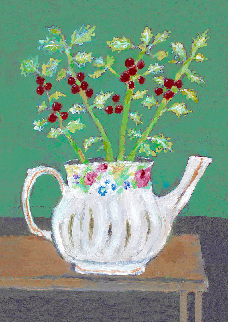 Holly in Sadler floral Teapot Card