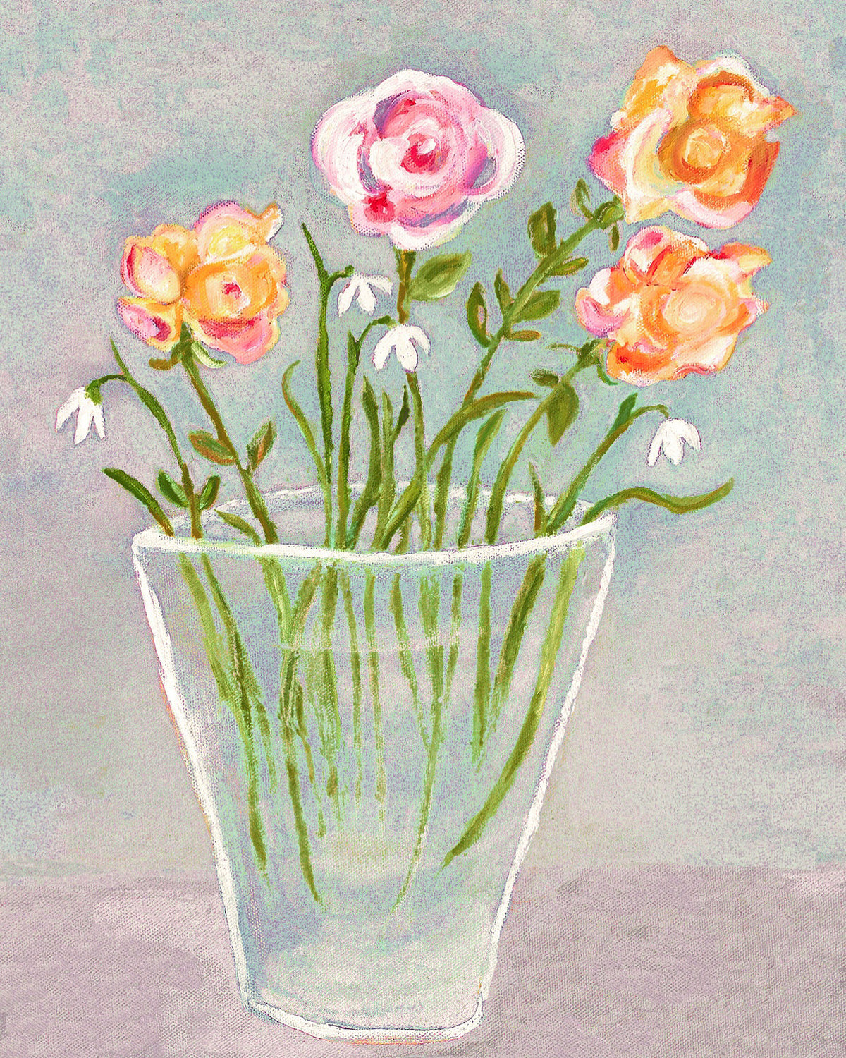 Roses and Snowdrops painting / Giclee Print by Zoe Attwood 