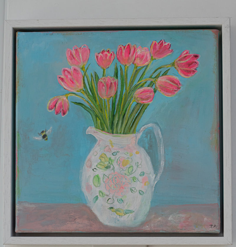 Pink Tulips in Antique Rose Jug Painting 