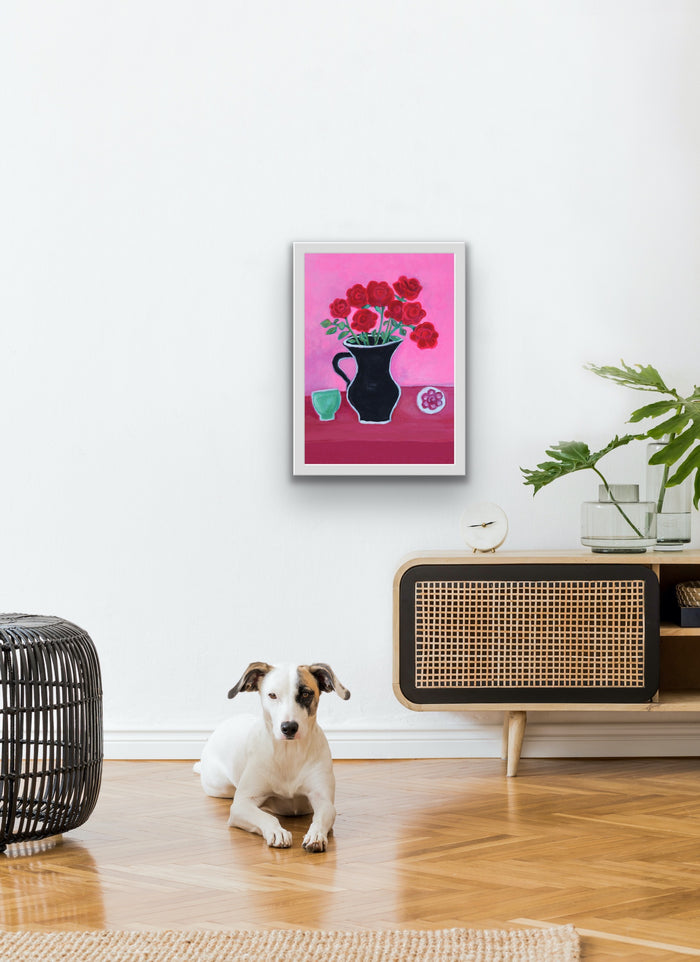 Crimson Roses in Vintage Jug Print by Zoe Attwood