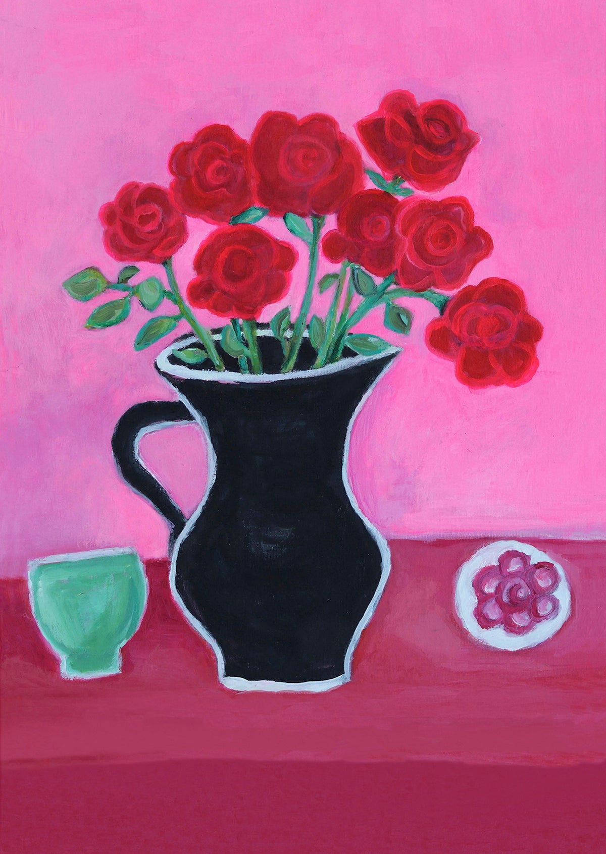 Crimson Roses in Vintage Jug Print by Zoe Attwood